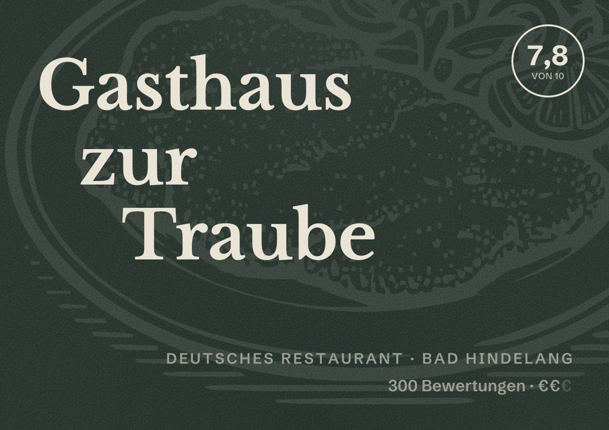 Illustriertes Poster von Gasthaus zur Traube, Deutsches Restaurant in Bad Hindelang: Bewertung 7,8 von 10 aus 300 Bewertungen, Preisniveau €€
