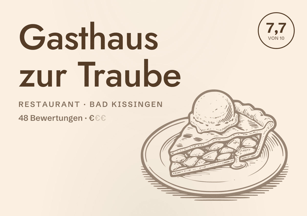 Illustriertes Poster von Gasthaus zur Traube, Restaurant in Bad Kissingen: Bewertung 7,7 von 10 aus 48 Bewertungen, Preisniveau €
