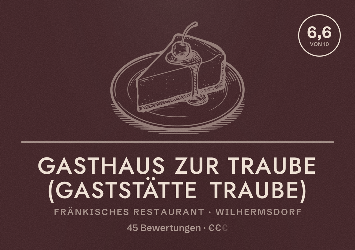 Illustriertes Poster von Gasthaus zur Traube (Gaststätte Traube), Fränkisches Restaurant in Wilhermsdorf: Bewertung 6,6 von 10 aus 45 Bewertungen, Preisniveau €€