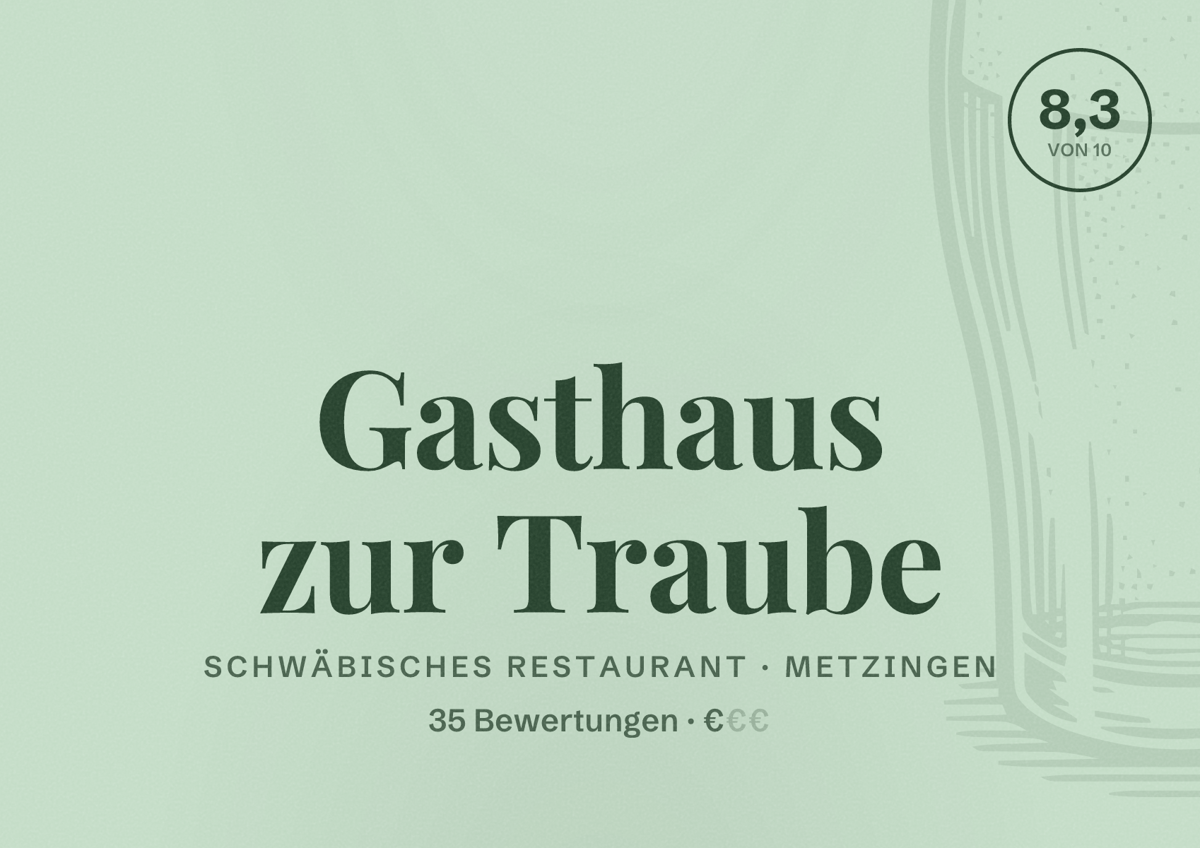 Illustriertes Poster von Gasthaus zur Traube, Schwäbisches Restaurant in Metzingen: Bewertung 8,3 von 10 aus 35 Bewertungen, Preisniveau €