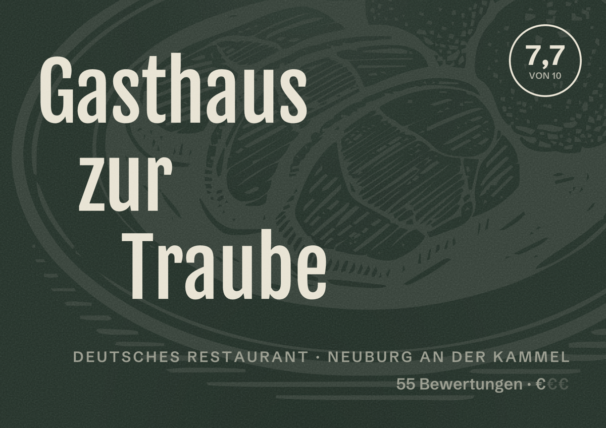 Illustriertes Poster von Gasthaus zur Traube, Deutsches Restaurant in Neuburg an der Kammel: Bewertung 7,7 von 10 aus 55 Bewertungen, Preisniveau €