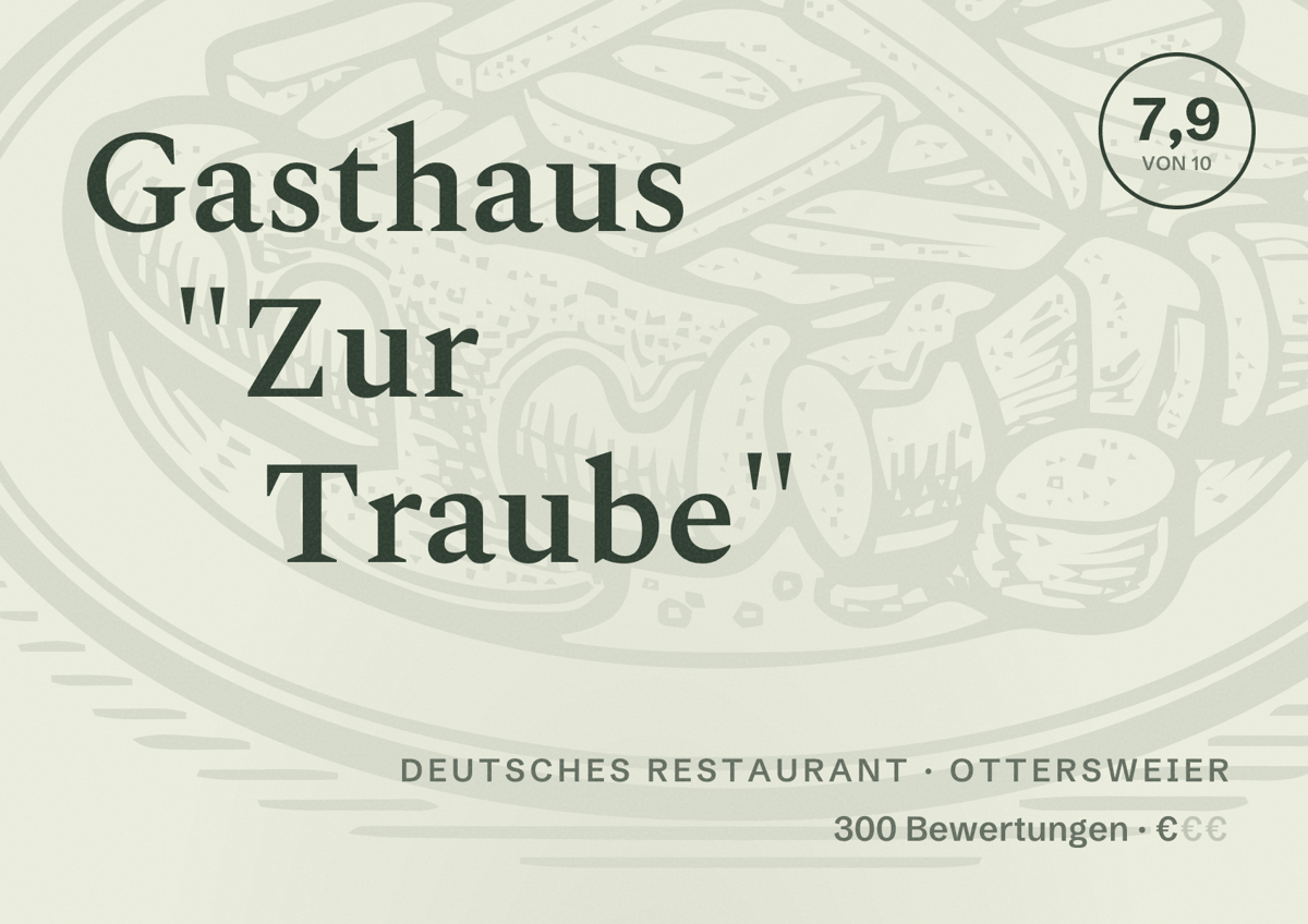 Illustriertes Poster von Gasthaus "Zur Traube", Deutsches Restaurant in Ottersweier: Bewertung 7,9 von 10 aus 300 Bewertungen, Preisniveau €