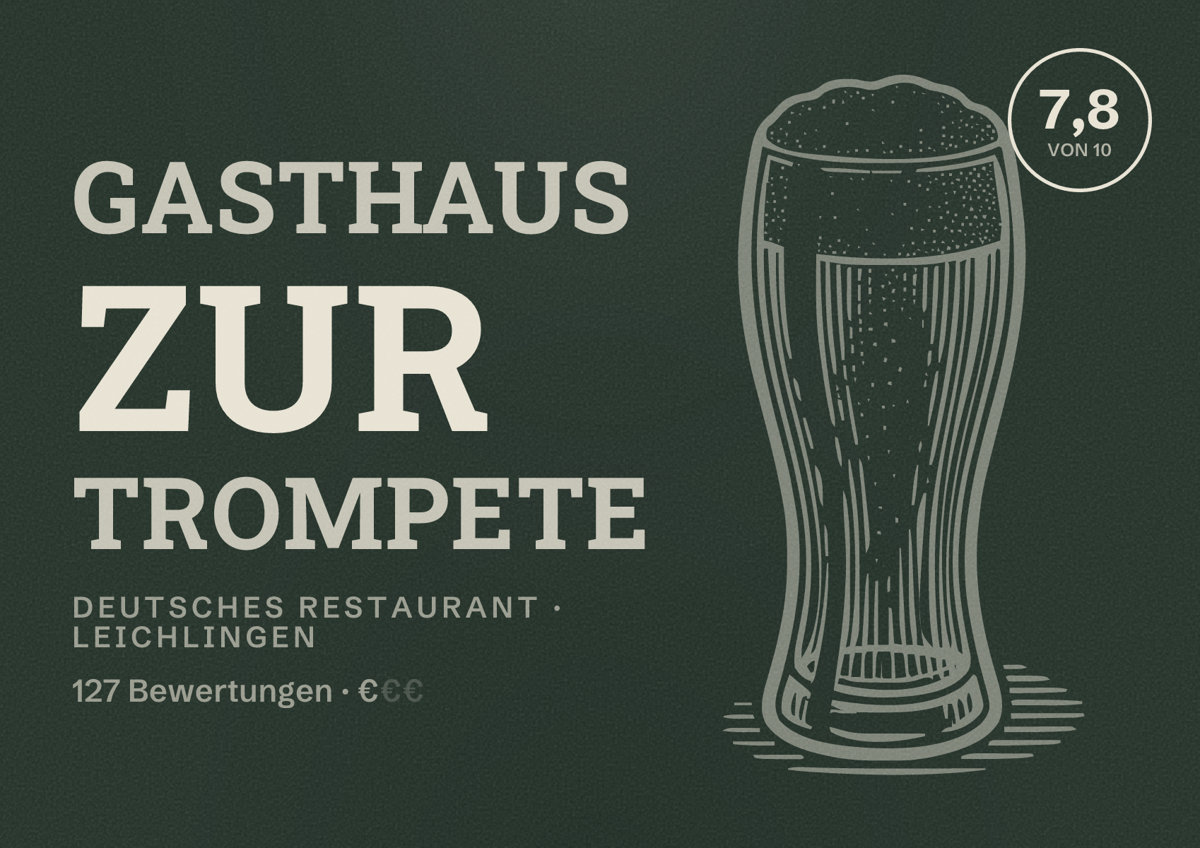 Illustriertes Poster von Gasthaus zur Trompete, Deutsches Restaurant in Leichlingen: Bewertung 7,8 von 10 aus 127 Bewertungen, Preisniveau €