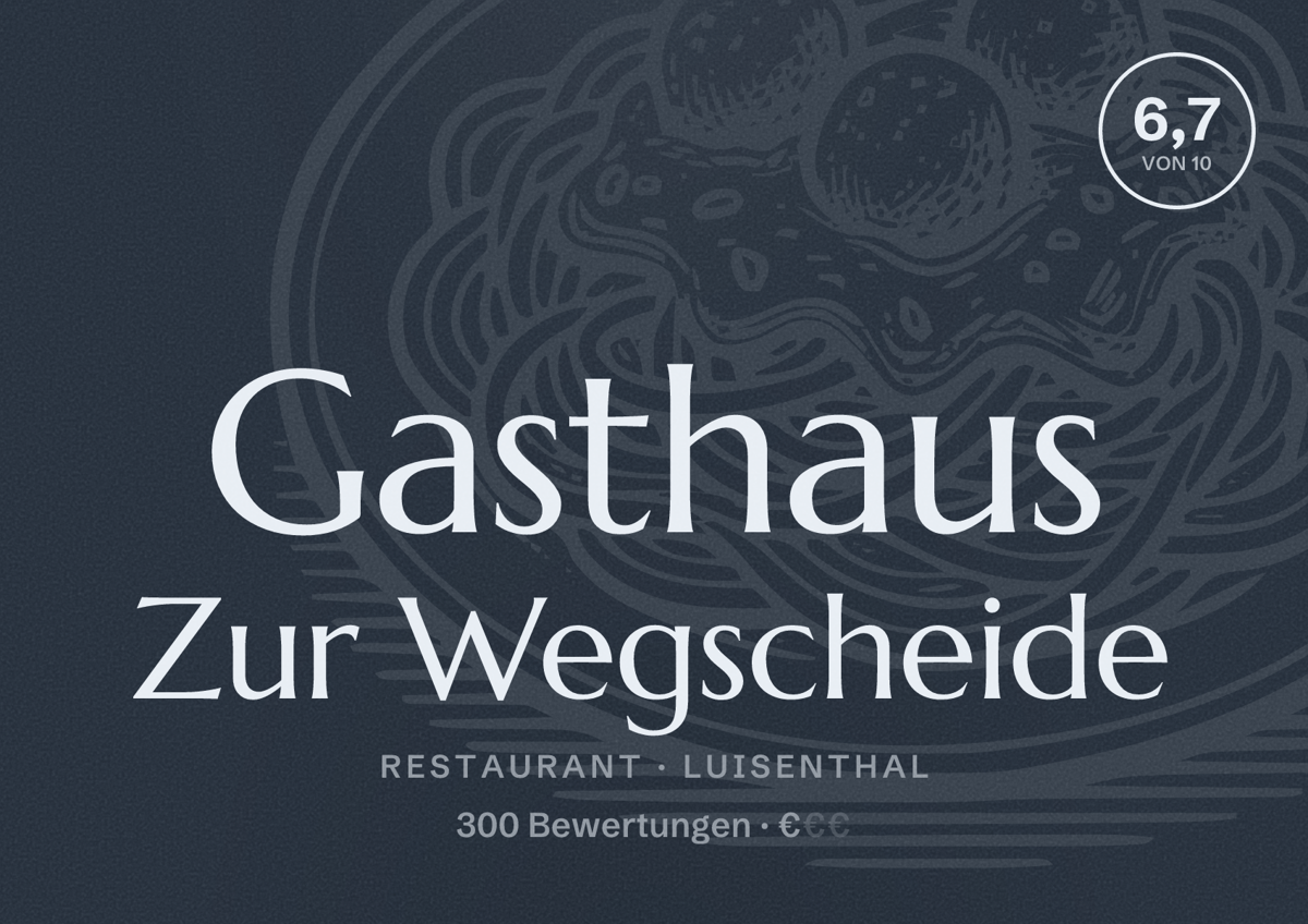 Illustriertes Poster von Gasthaus Zur Wegscheide, Restaurant in Luisenthal: Bewertung 6,7 von 10 aus 300 Bewertungen, Preisniveau €