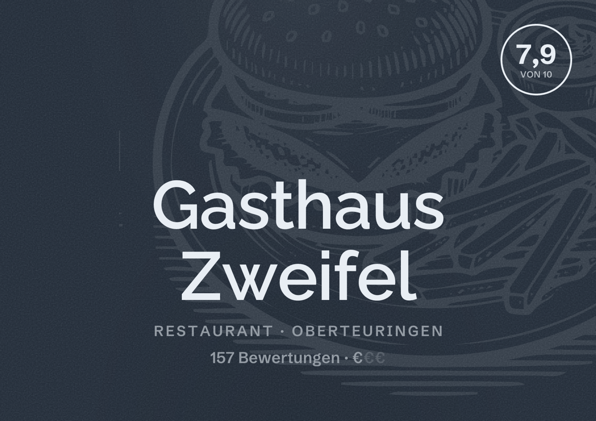 Illustriertes Poster von Gasthaus Zweifel, Restaurant in Oberteuringen: Bewertung 7,9 von 10 aus 157 Bewertungen, Preisniveau €