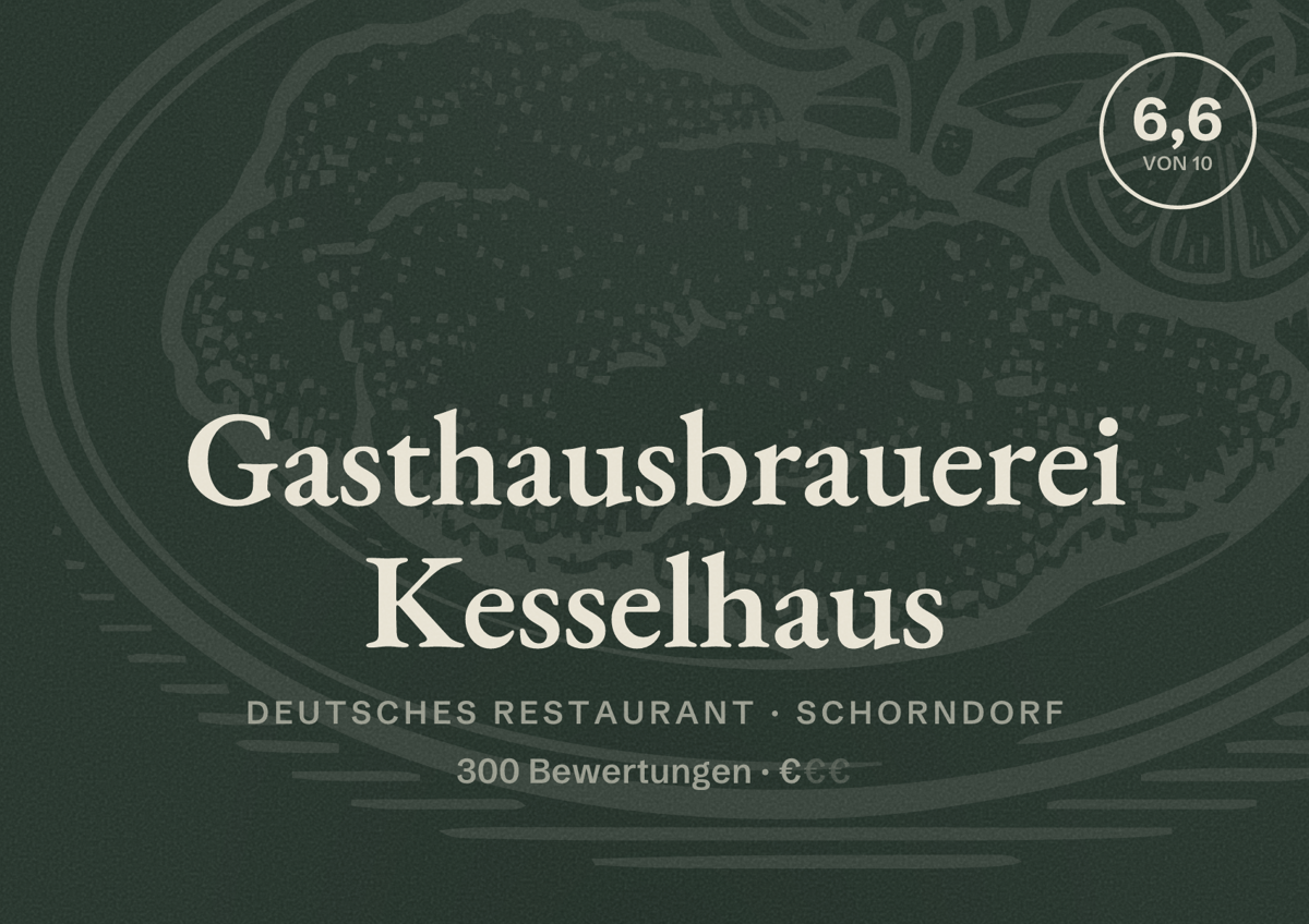 Illustriertes Poster von Gasthausbrauerei Kesselhaus, Deutsches Restaurant in Schorndorf: Bewertung 6,6 von 10 aus 300 Bewertungen, Preisniveau €