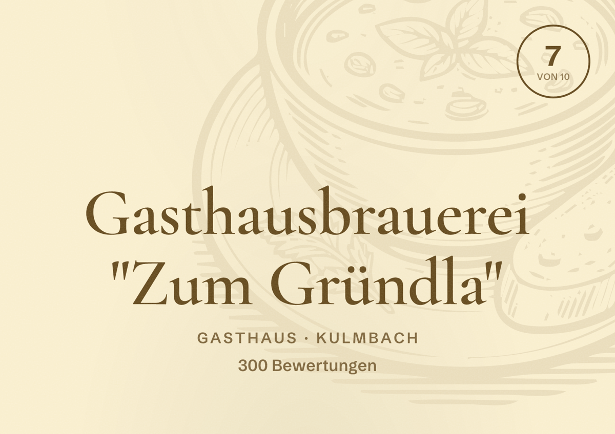 Illustriertes Poster von Gasthausbrauerei "Zum Gründla", Gasthaus in Kulmbach: Bewertung 7 von 10 aus 300 Bewertungen