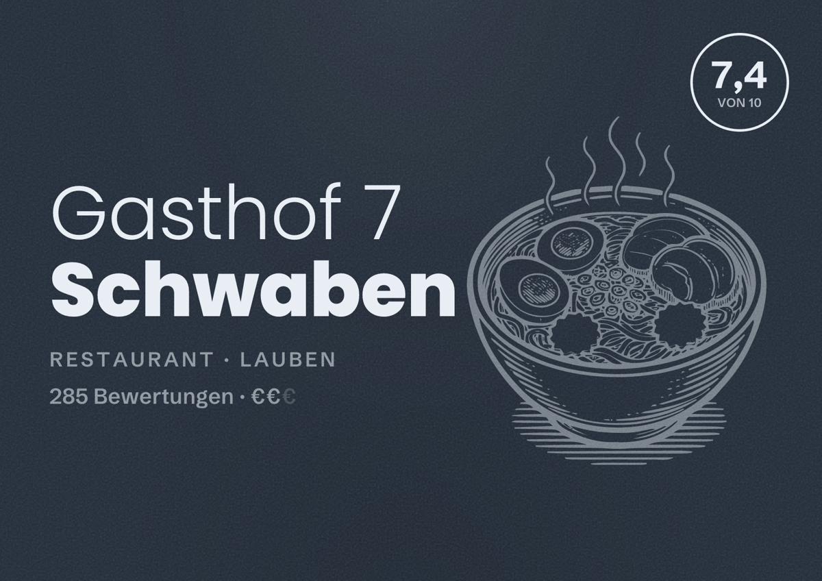 Illustriertes Poster von Gasthof 7 Schwaben, Restaurant in Lauben: Bewertung 7,4 von 10 aus 285 Bewertungen, Preisniveau €€