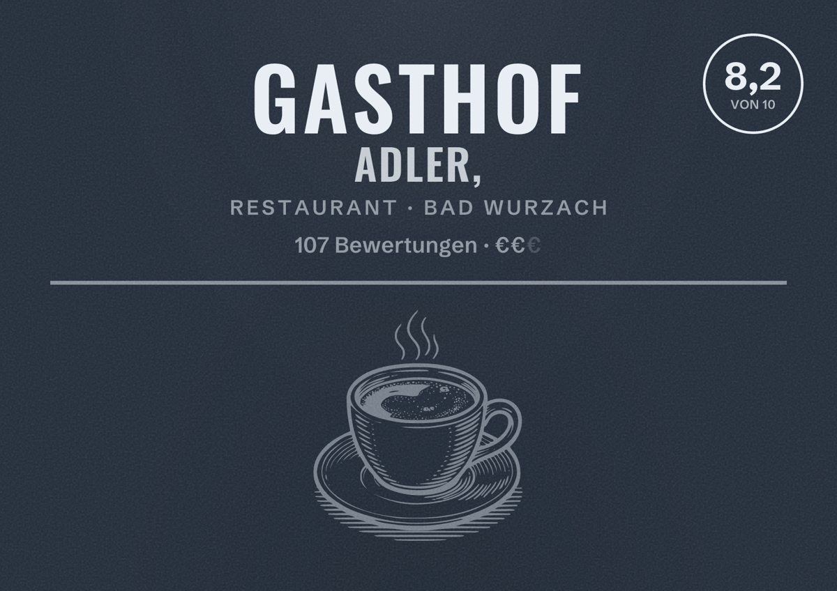 Illustriertes Poster von Gasthof Adler,, Restaurant in Bad Wurzach: Bewertung 8,2 von 10 aus 107 Bewertungen, Preisniveau €€