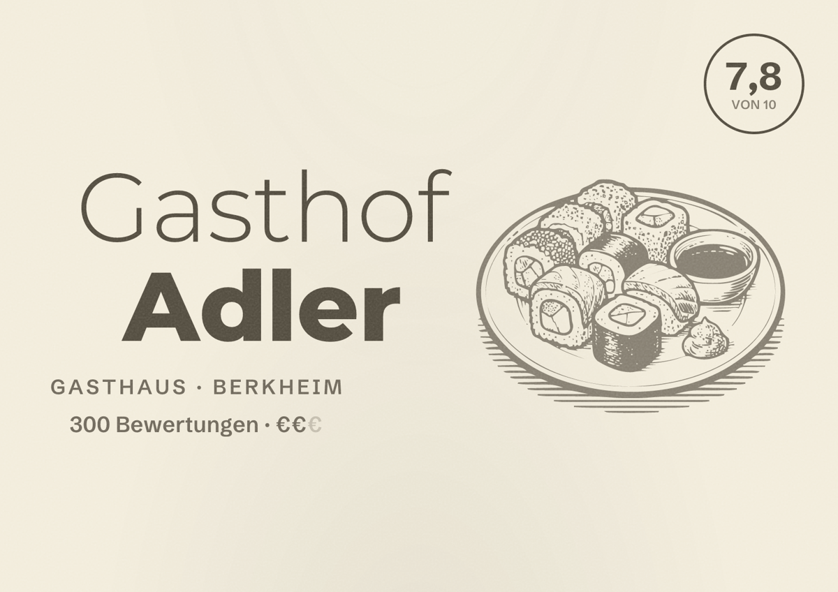 Illustriertes Poster von Gasthof Adler, Gasthaus in Berkheim: Bewertung 7,8 von 10 aus 300 Bewertungen, Preisniveau €€