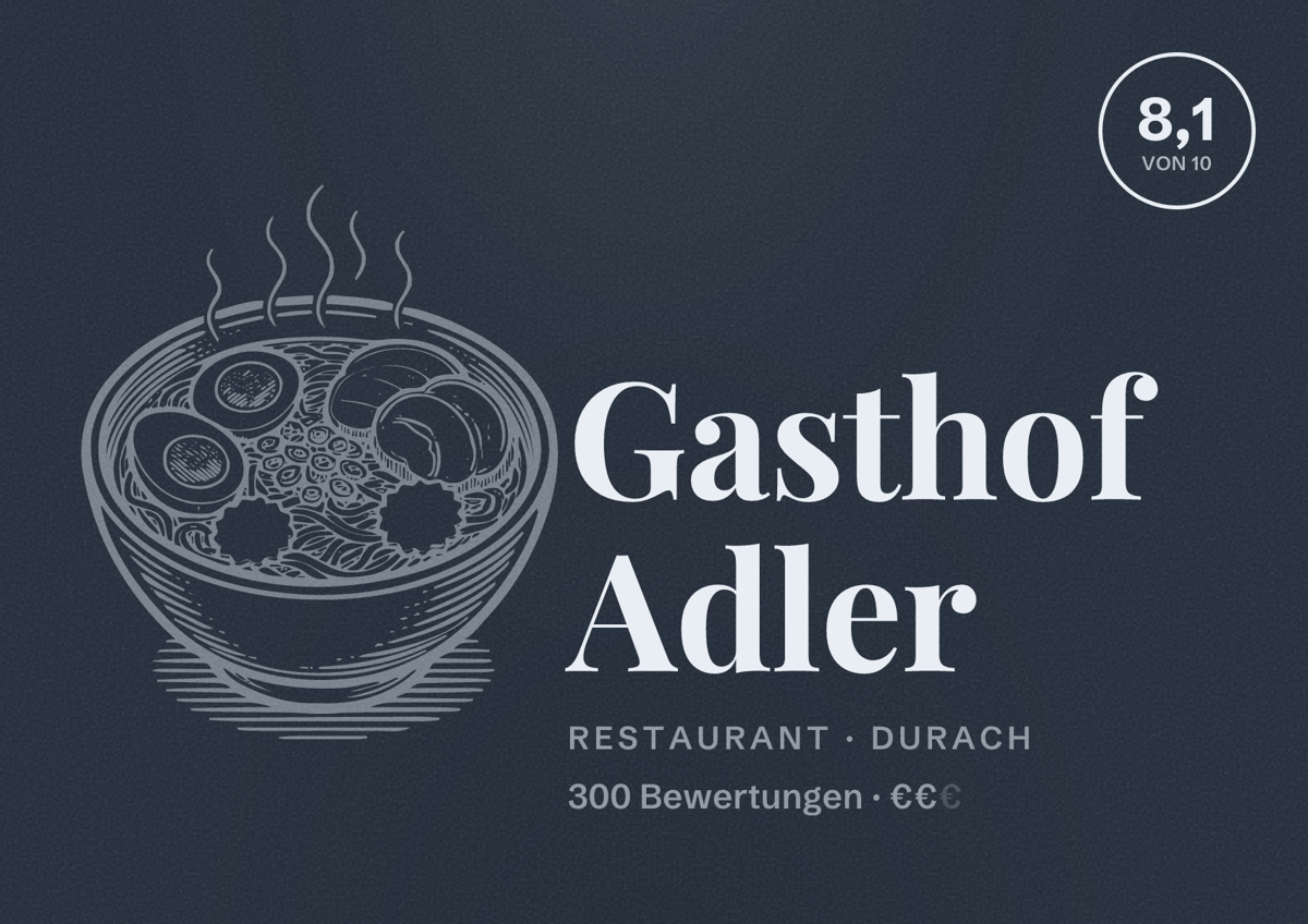 Illustriertes Poster von Gasthof Adler, Restaurant in Durach: Bewertung 8,1 von 10 aus 300 Bewertungen, Preisniveau €€
