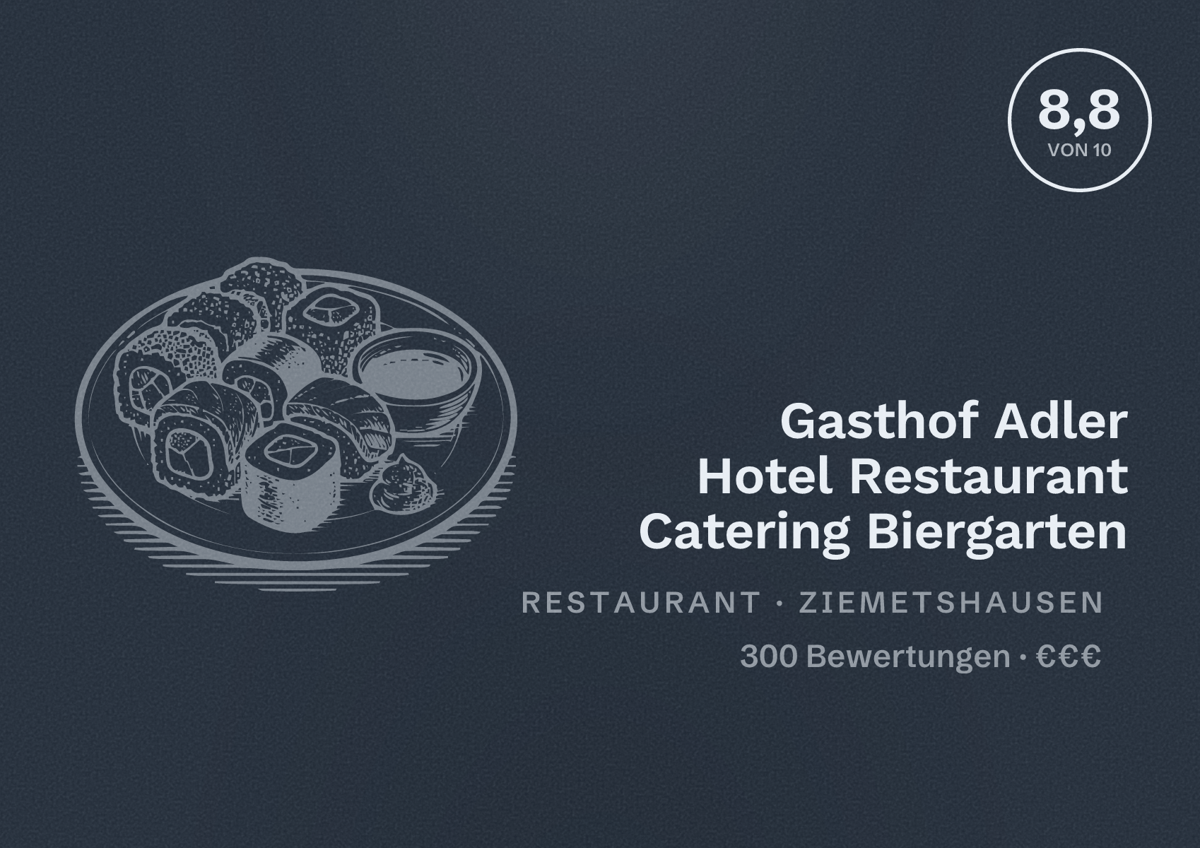 Illustriertes Poster von Gasthof Adler Hotel Restaurant Catering Biergarten, Restaurant in Ziemetshausen: Bewertung 8,8 von 10 aus 300 Bewertungen, Preisniveau €€€