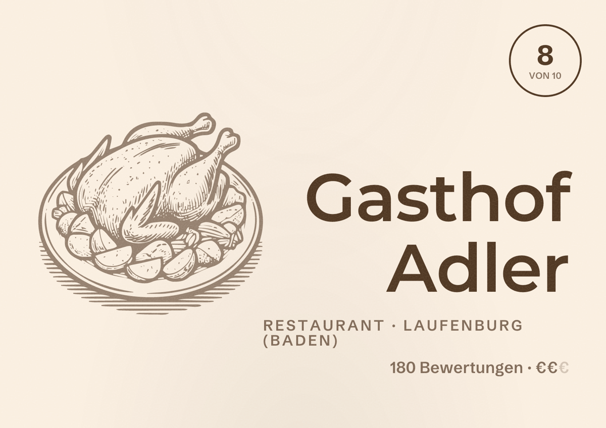 Illustriertes Poster von Gasthof Adler, Restaurant in Laufenburg (Baden): Bewertung 8 von 10 aus 180 Bewertungen, Preisniveau €€