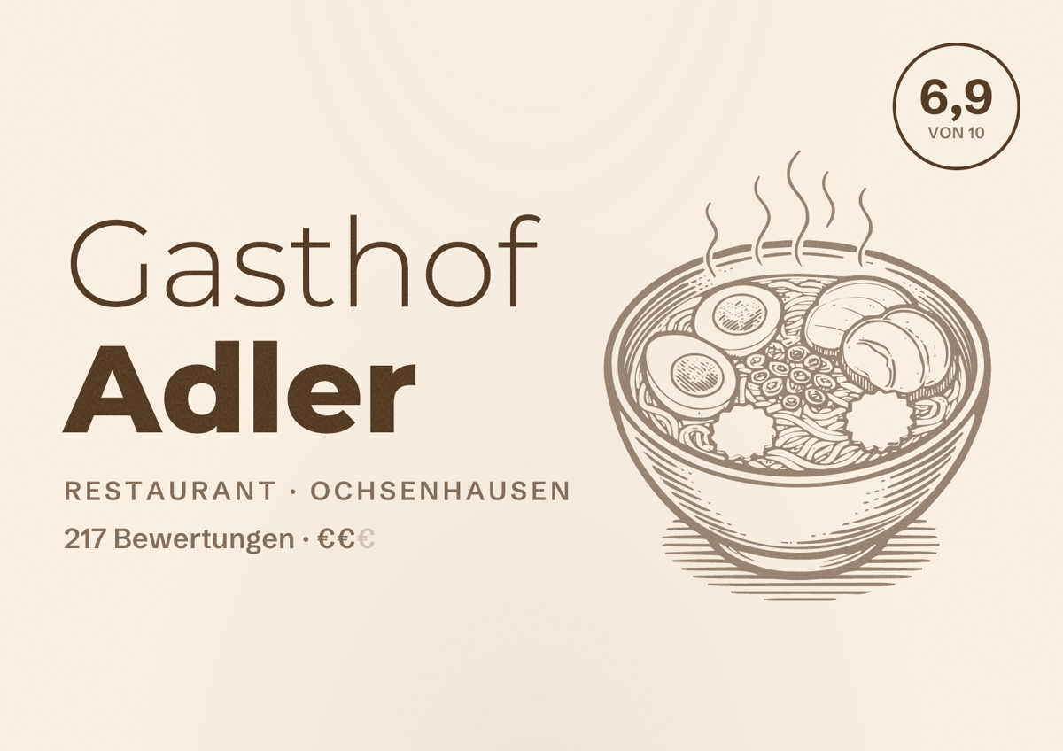Illustriertes Poster von Gasthof Adler, Restaurant in Ochsenhausen: Bewertung 6,9 von 10 aus 217 Bewertungen, Preisniveau €€