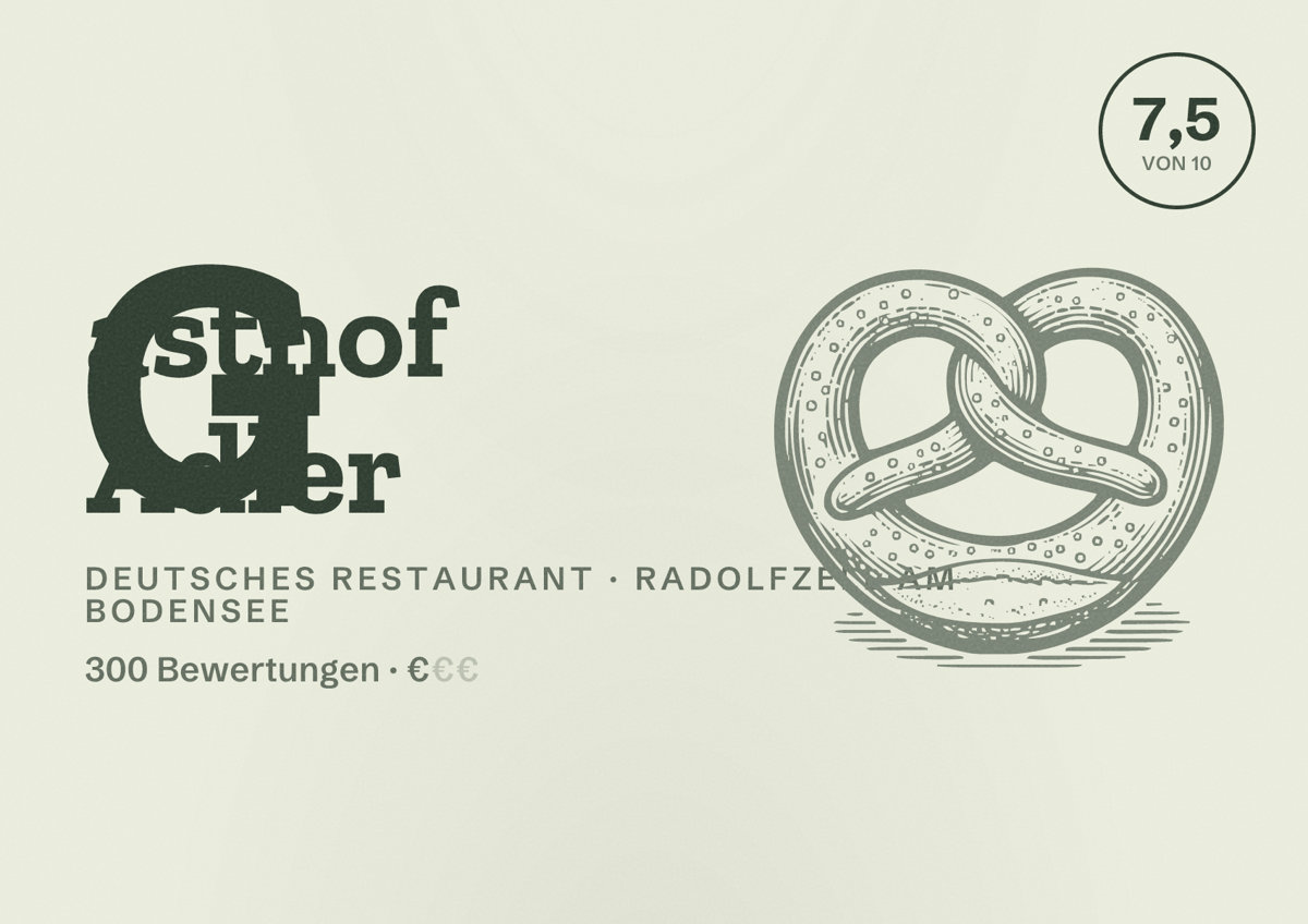 Illustriertes Poster von Gasthof Adler, Deutsches Restaurant in Radolfzell am Bodensee: Bewertung 7,5 von 10 aus 300 Bewertungen, Preisniveau €