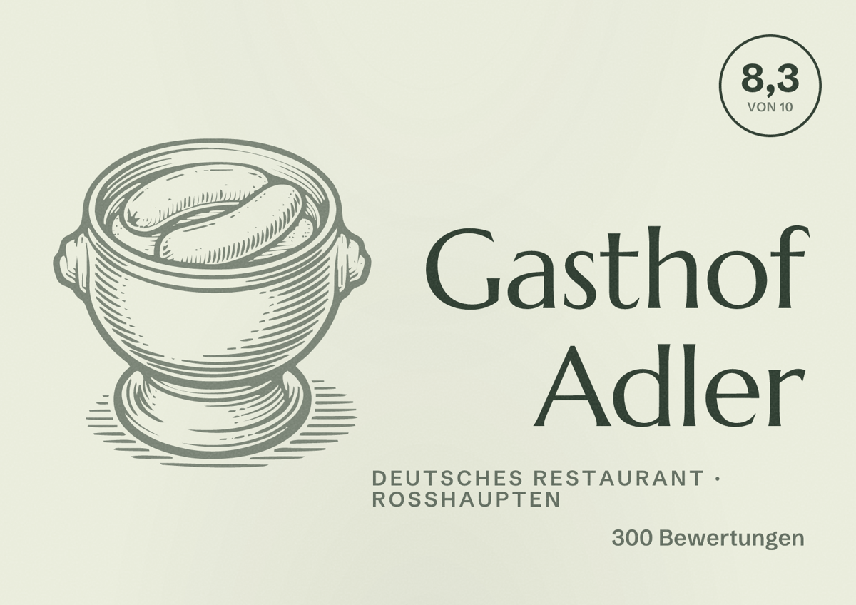 Illustriertes Poster von Gasthof Adler, Deutsches Restaurant in Roßhaupten: Bewertung 8,3 von 10 aus 300 Bewertungen