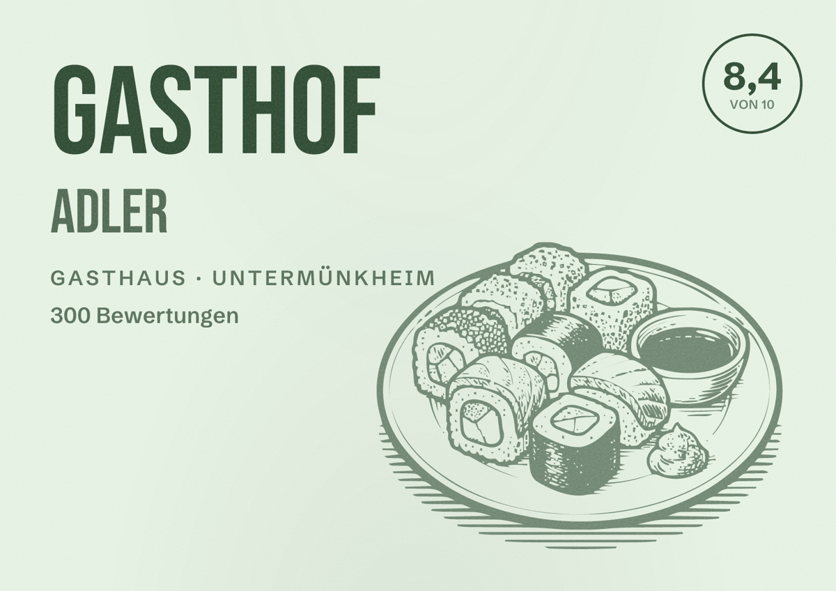 Illustriertes Poster von Gasthof Adler, Gasthaus in Untermünkheim: Bewertung 8,4 von 10 aus 300 Bewertungen