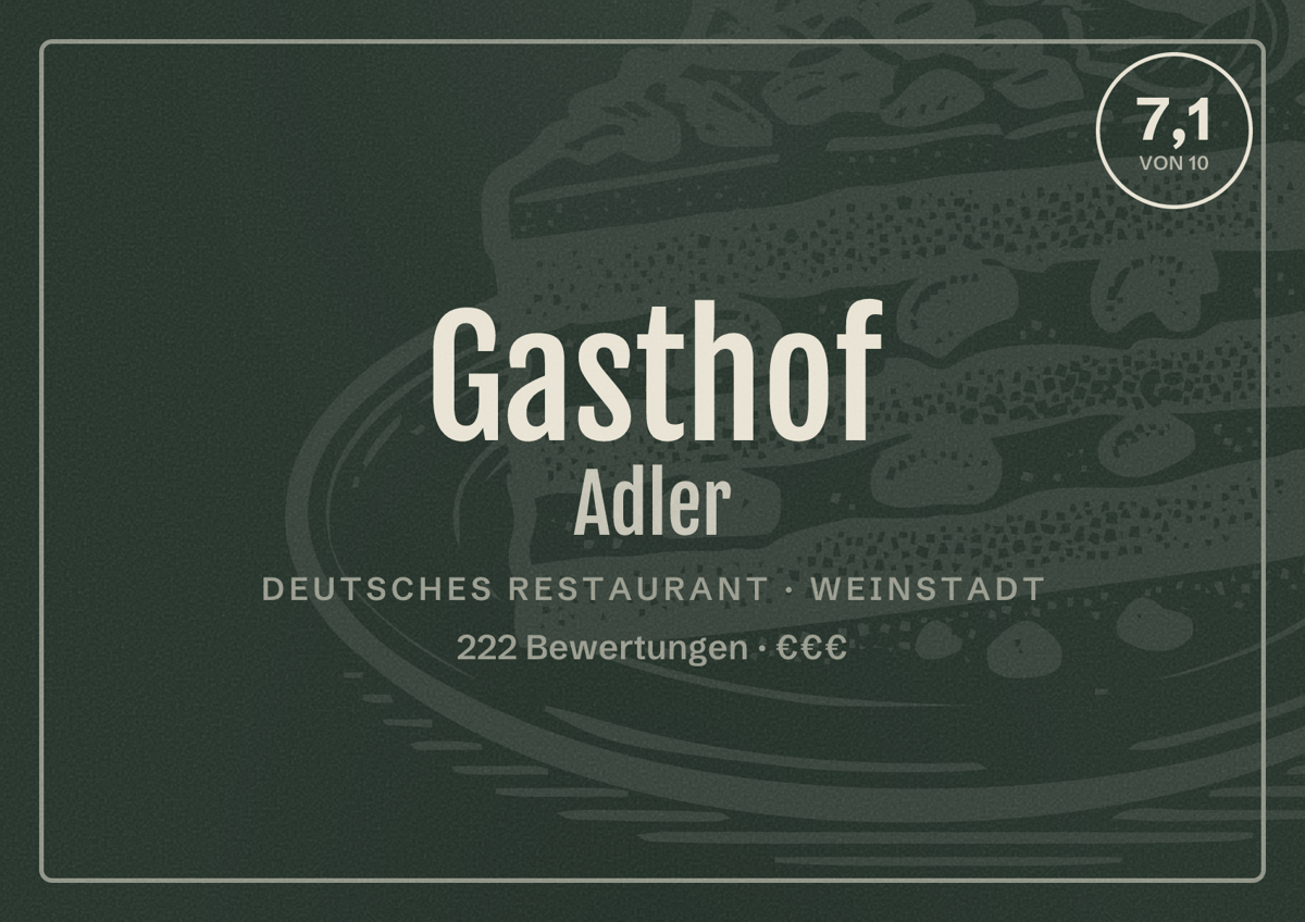 Illustriertes Poster von Gasthof Adler, Deutsches Restaurant in Weinstadt: Bewertung 7,1 von 10 aus 222 Bewertungen, Preisniveau €€€