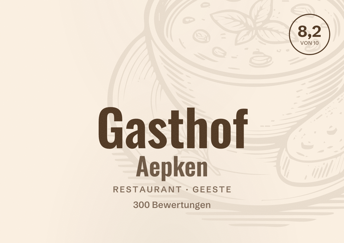 Illustriertes Poster von Gasthof Aepken, Restaurant in Geeste: Bewertung 8,2 von 10 aus 300 Bewertungen