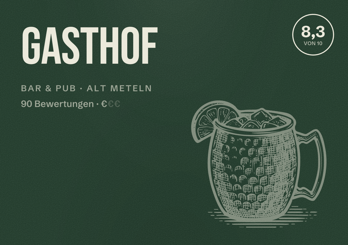 Illustriertes Poster von Gasthof, Bar & Pub in Alt Meteln: Bewertung 8,3 von 10 aus 90 Bewertungen, Preisniveau €