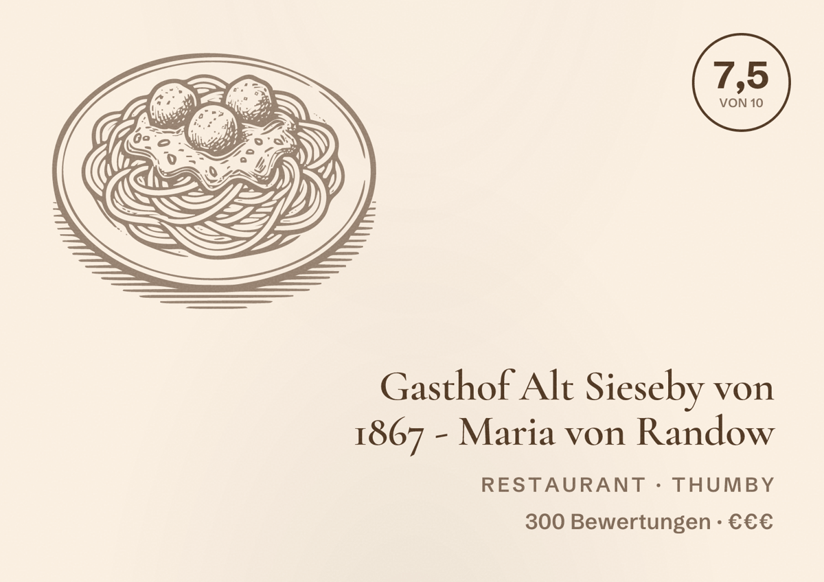 Illustriertes Poster von Gasthof Alt Sieseby von 1867 - Maria von Randow, Restaurant in Thumby: Bewertung 7,5 von 10 aus 300 Bewertungen, Preisniveau €€€