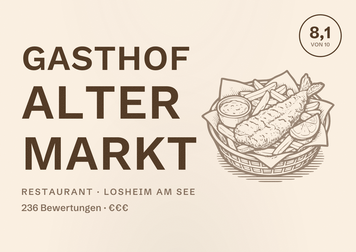 Illustriertes Poster von Gasthof Alter Markt, Restaurant in Losheim am See: Bewertung 8,1 von 10 aus 236 Bewertungen, Preisniveau €€€