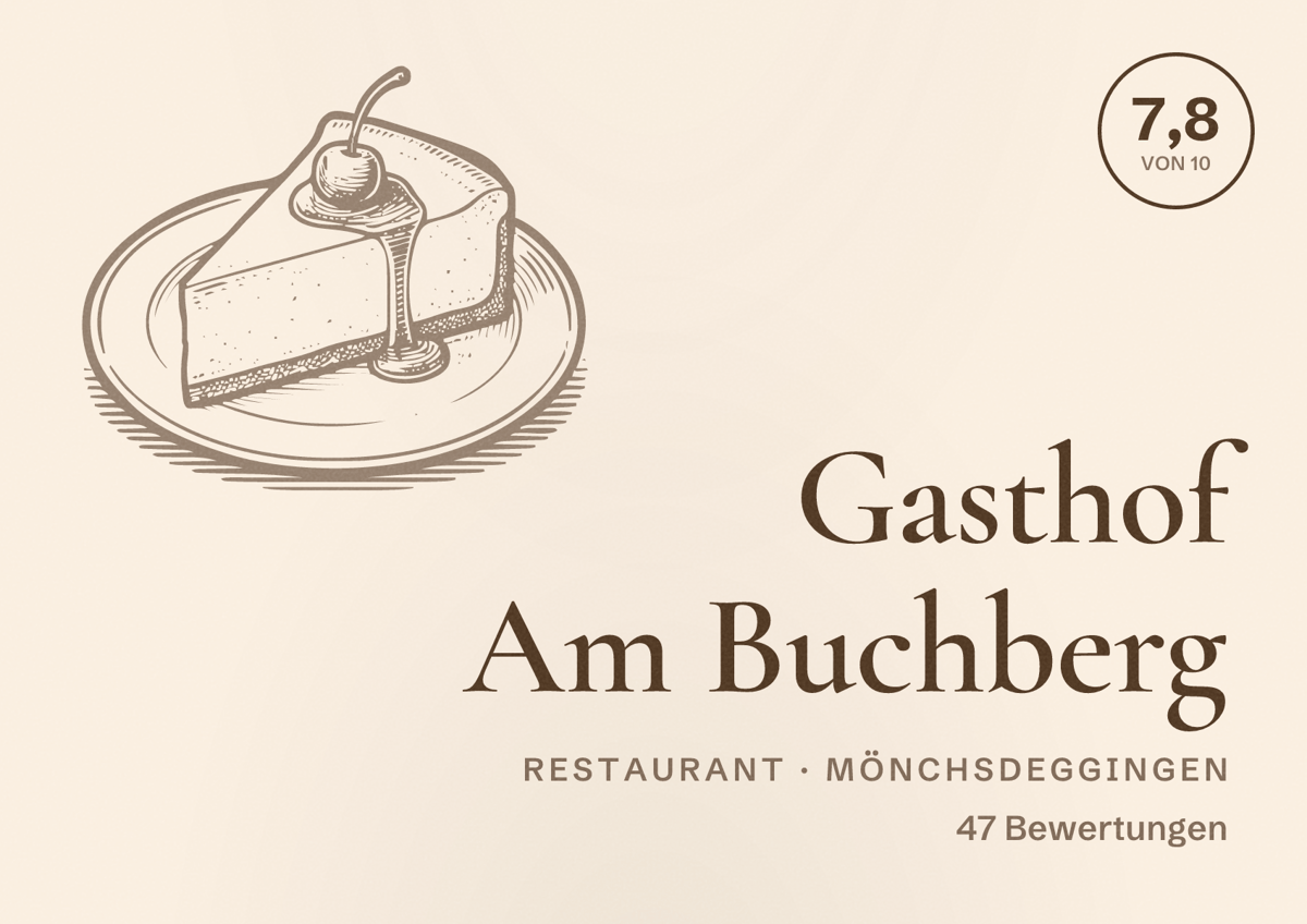 Illustriertes Poster von Gasthof Am Buchberg, Restaurant in Mönchsdeggingen: Bewertung 7,8 von 10 aus 47 Bewertungen