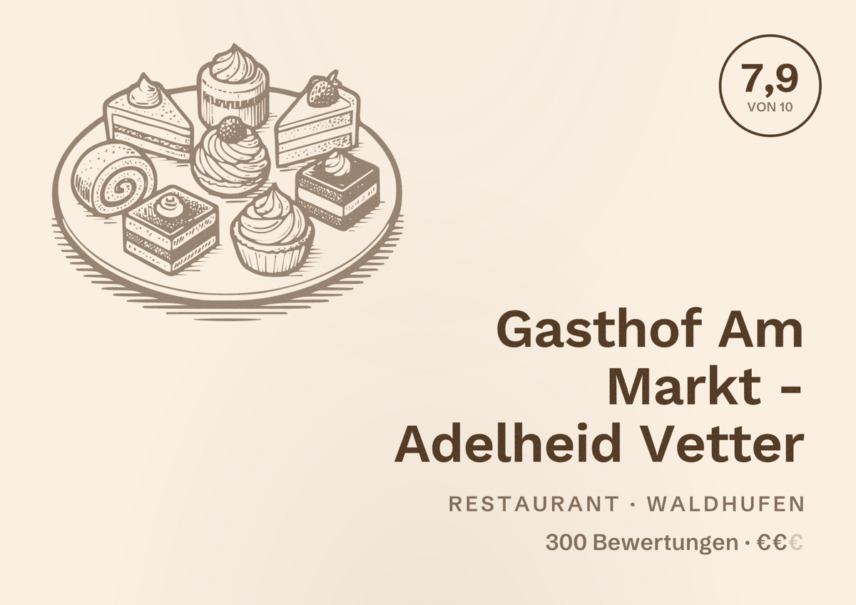 Illustriertes Poster von Gasthof Am Markt - Adelheid Vetter, Restaurant in Waldhufen: Bewertung 7,9 von 10 aus 300 Bewertungen, Preisniveau €€