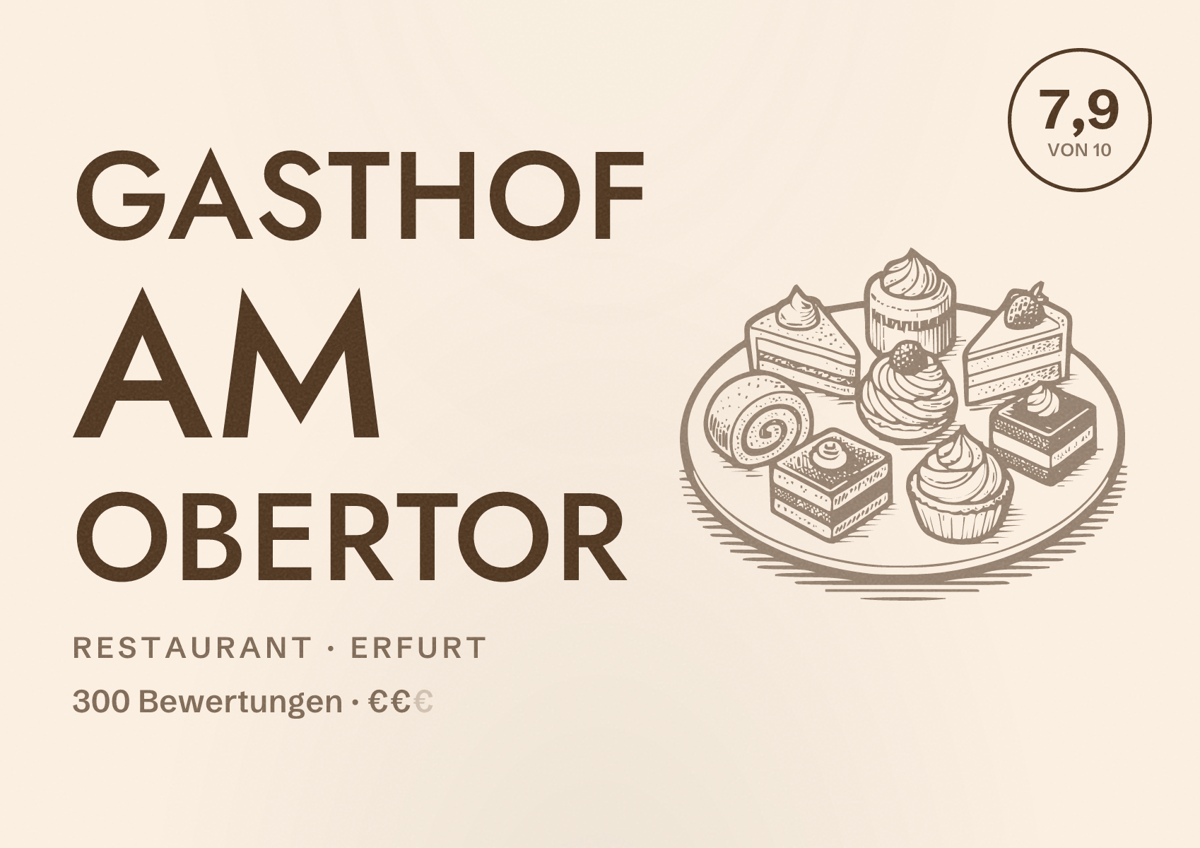 Illustriertes Poster von Gasthof am Obertor, Restaurant in Erfurt: Bewertung 7,9 von 10 aus 300 Bewertungen, Preisniveau €€