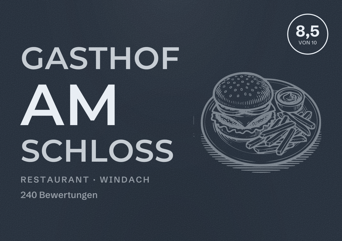 Illustriertes Poster von Gasthof am Schloss, Restaurant in Windach: Bewertung 8,5 von 10 aus 240 Bewertungen
