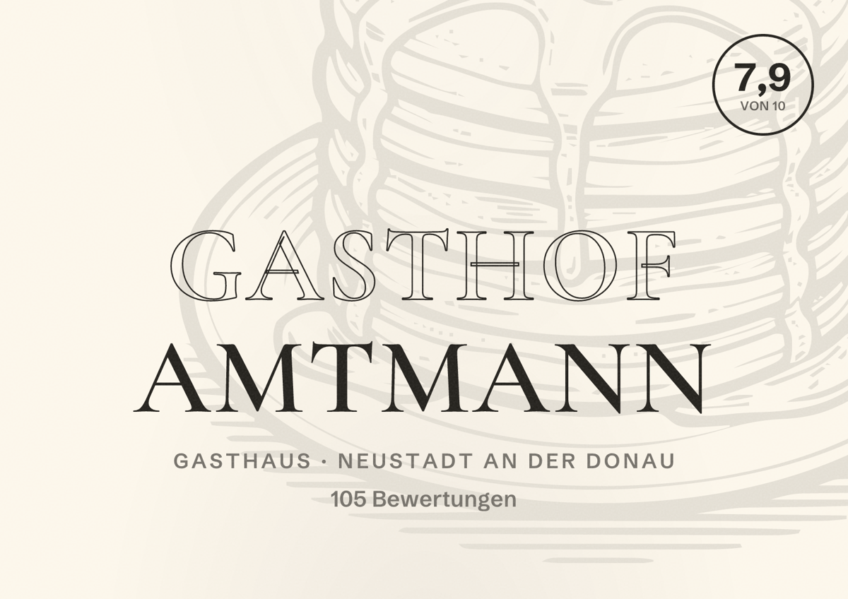 Illustriertes Poster von Gasthof Amtmann, Gasthaus in Neustadt an der Donau: Bewertung 7,9 von 10 aus 105 Bewertungen