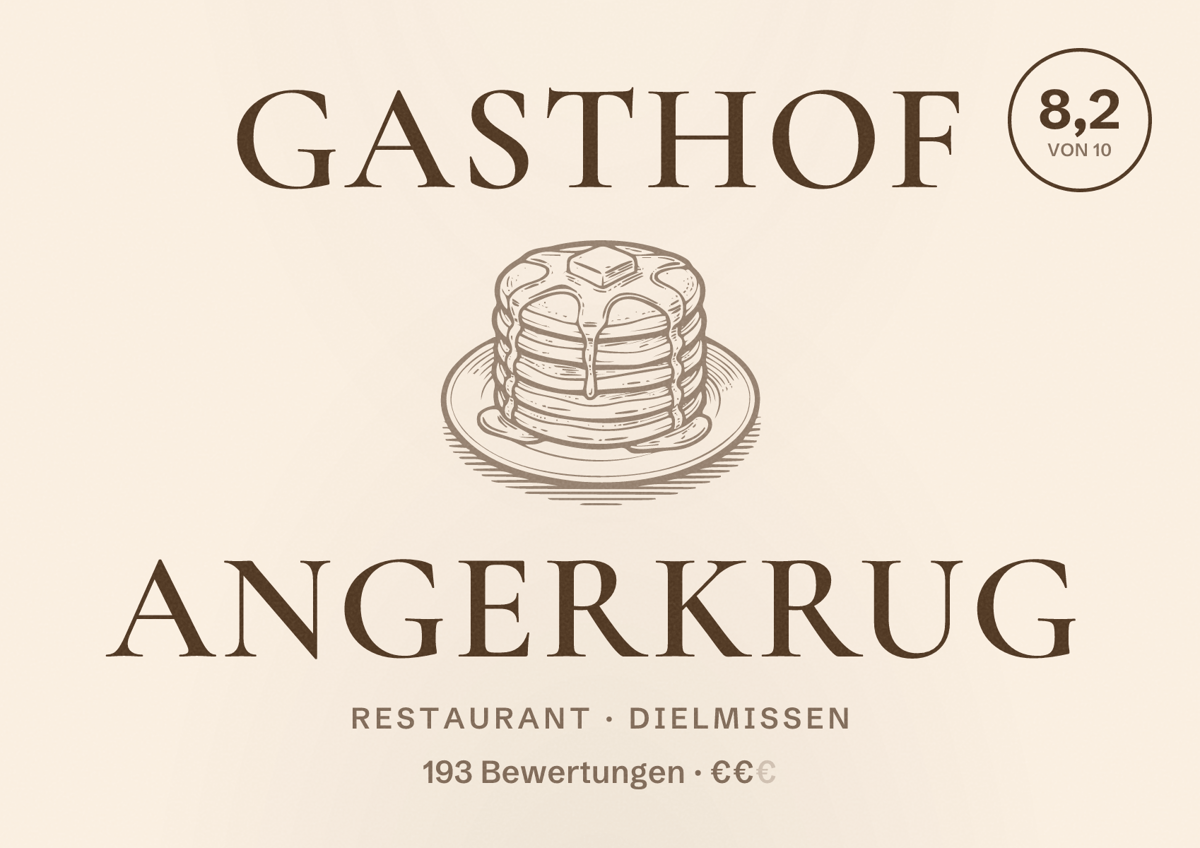 Illustriertes Poster von Gasthof Angerkrug, Restaurant in Dielmissen: Bewertung 8,2 von 10 aus 193 Bewertungen, Preisniveau €€
