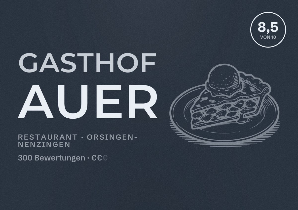 Illustriertes Poster von Gasthof Auer, Restaurant in Orsingen-Nenzingen: Bewertung 8,5 von 10 aus 300 Bewertungen, Preisniveau €€
