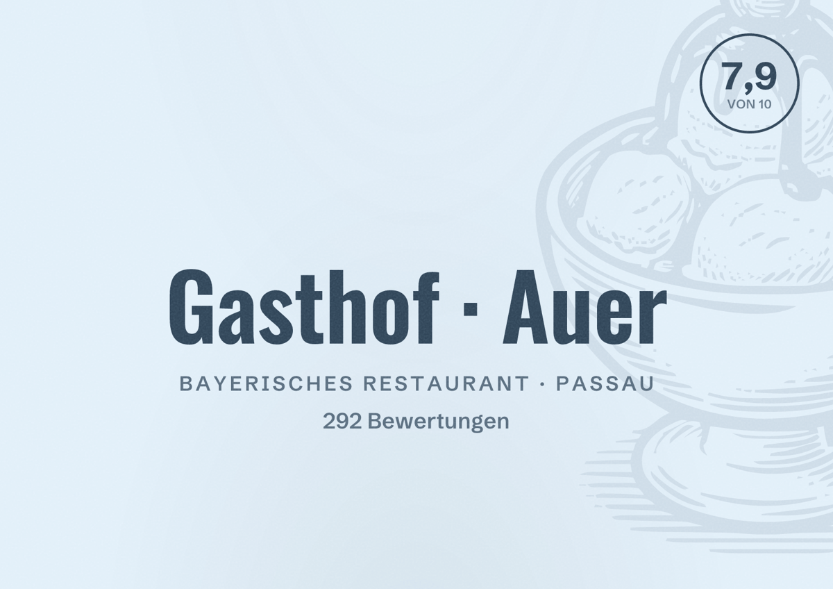 Illustriertes Poster von Gasthof Auer, Bayerisches Restaurant in Passau: Bewertung 7,9 von 10 aus 292 Bewertungen