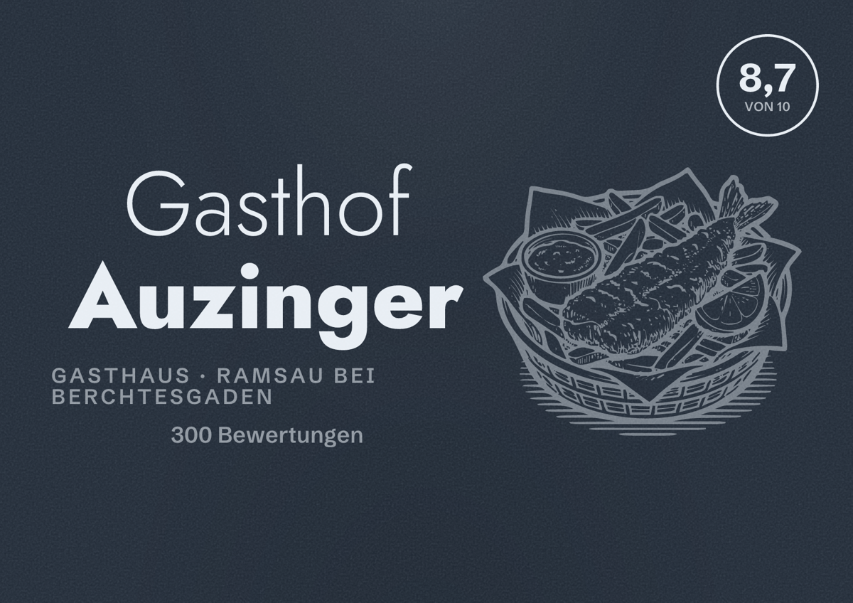 Illustriertes Poster von Gasthof Auzinger, Gasthaus in Ramsau bei Berchtesgaden: Bewertung 8,7 von 10 aus 300 Bewertungen