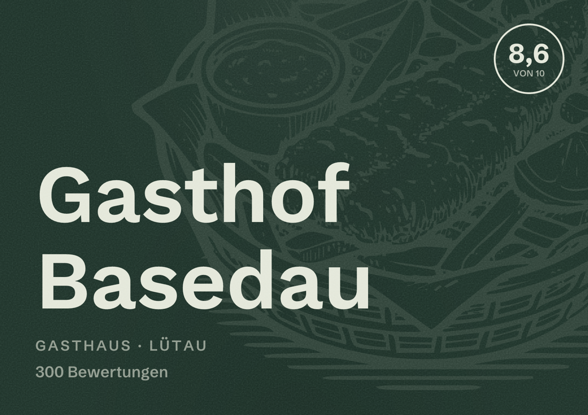 Illustriertes Poster von Gasthof Basedau, Gasthaus in Lütau: Bewertung 8,6 von 10 aus 300 Bewertungen