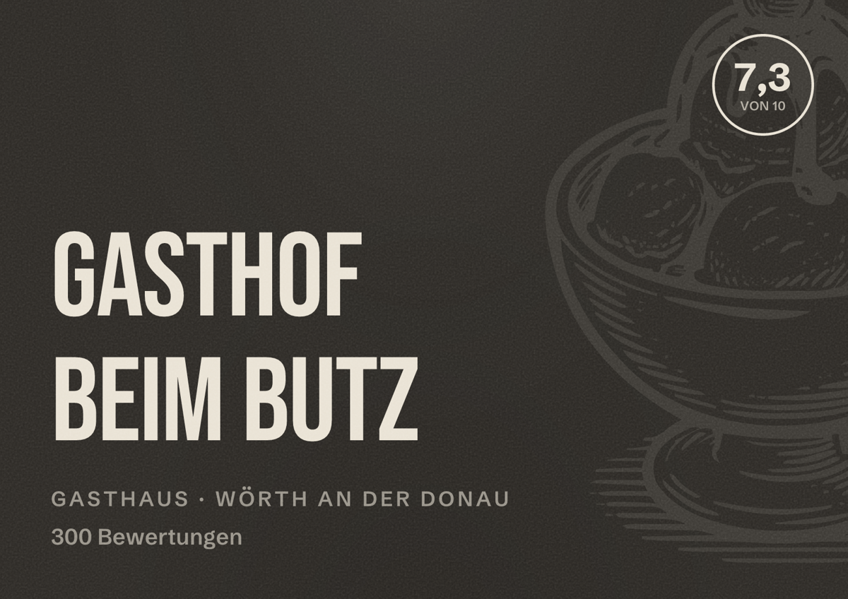 Illustriertes Poster von Gasthof Beim Butz, Gasthaus in Wörth an der Donau: Bewertung 7,3 von 10 aus 300 Bewertungen