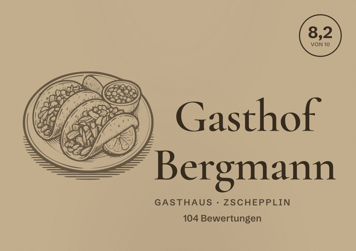 Illustriertes Poster von Gasthof Bergmann, Gasthaus in Zschepplin: Bewertung 8,2 von 10 aus 104 Bewertungen