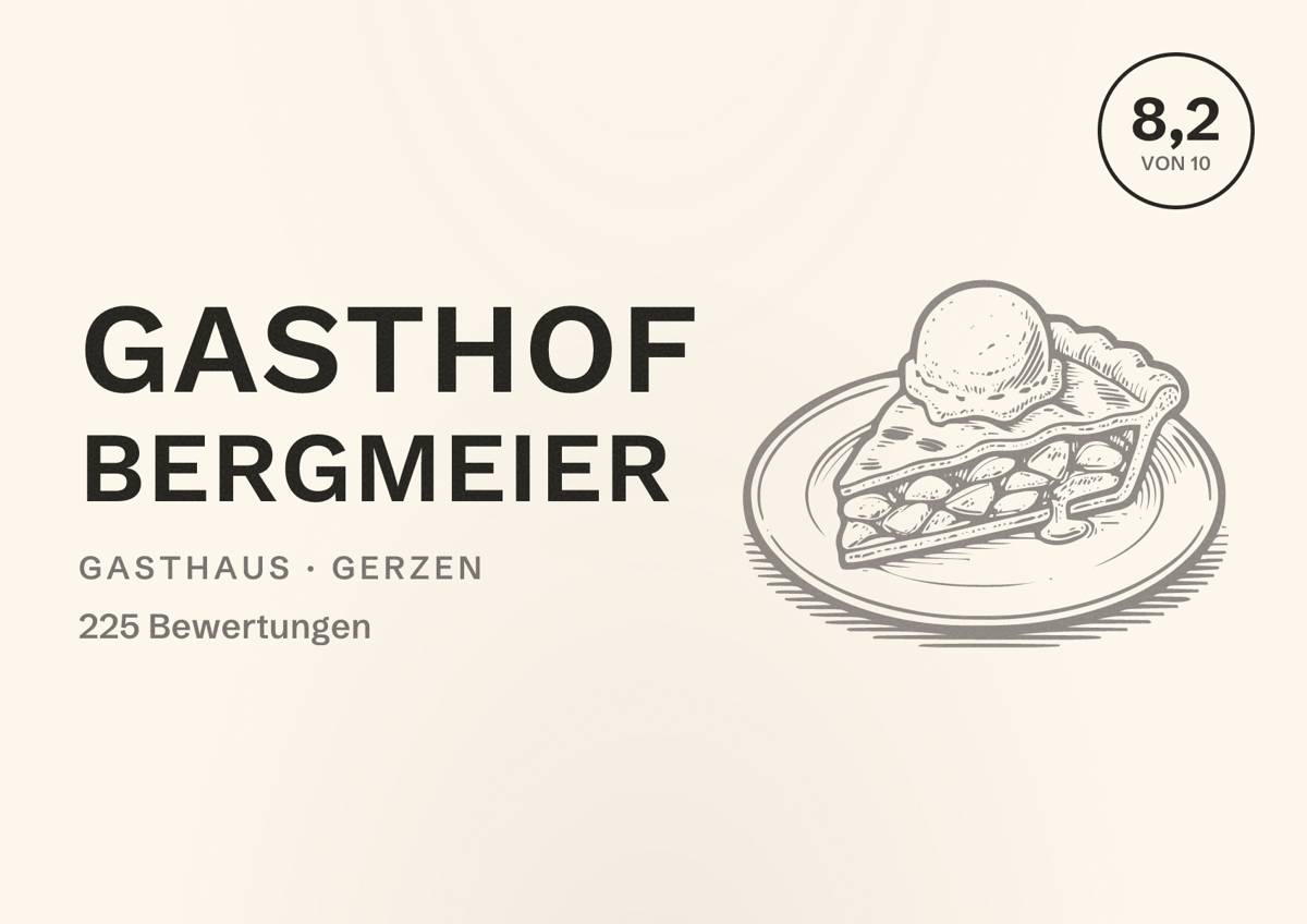 Illustriertes Poster von Gasthof Bergmeier, Gasthaus in Gerzen: Bewertung 8,2 von 10 aus 225 Bewertungen