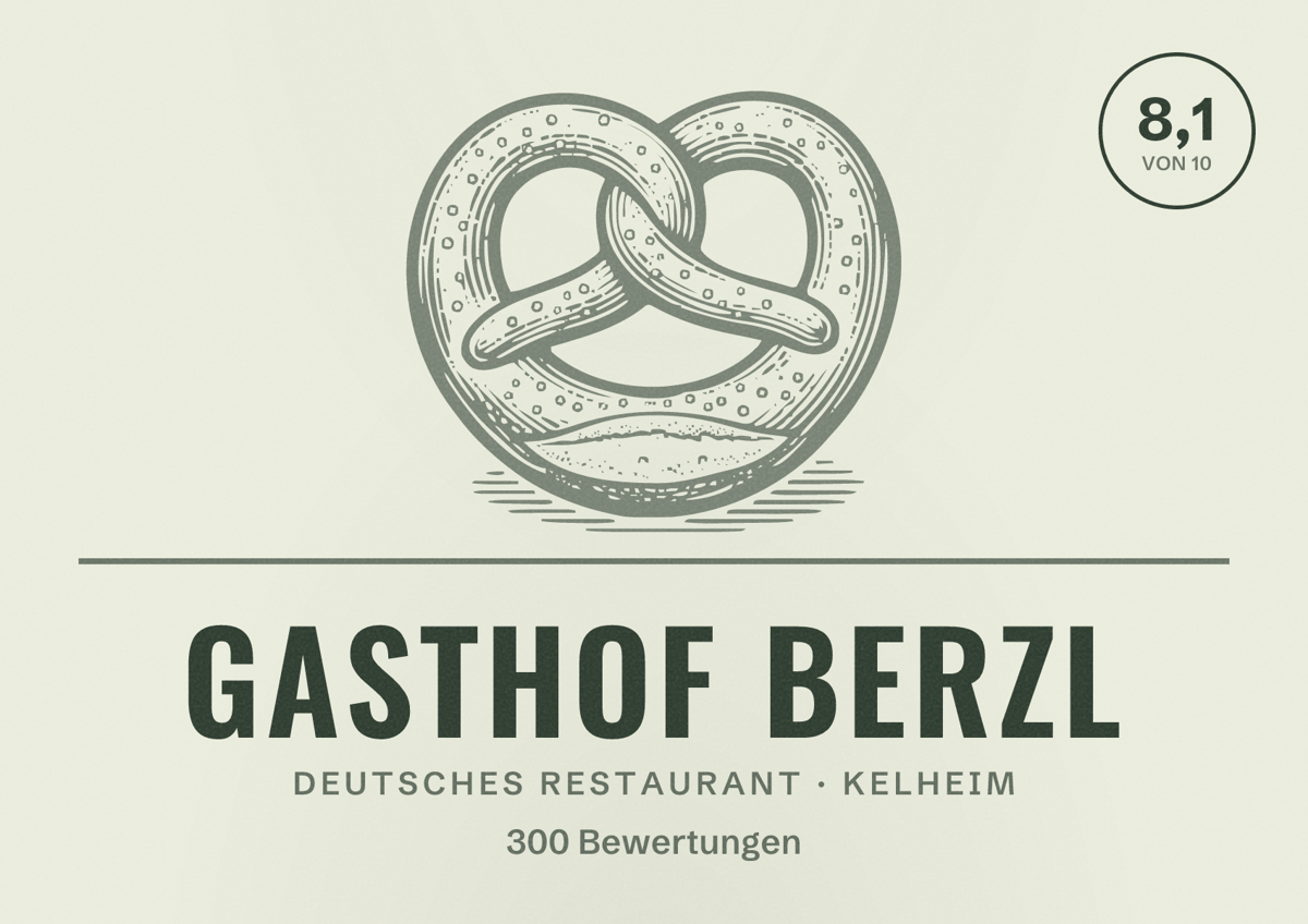 Illustriertes Poster von Gasthof Berzl, Deutsches Restaurant in Kelheim: Bewertung 8,1 von 10 aus 300 Bewertungen
