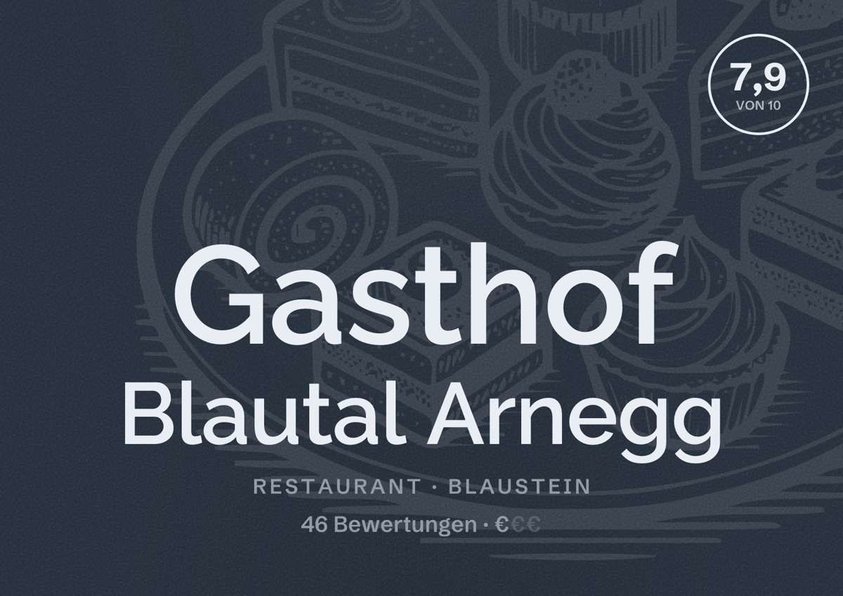 Illustriertes Poster von Gasthof Blautal Arnegg, Restaurant in Blaustein: Bewertung 7,9 von 10 aus 46 Bewertungen, Preisniveau €