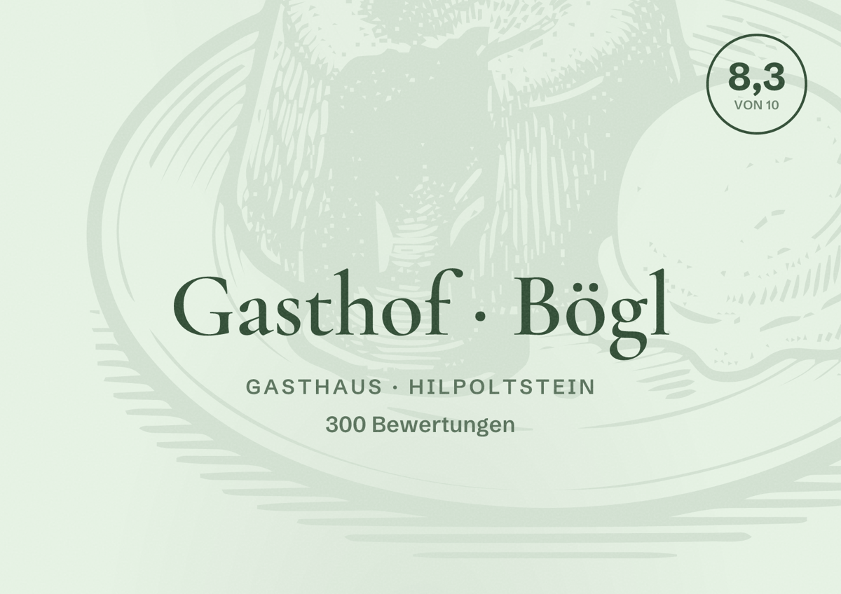Illustriertes Poster von Gasthof Bögl, Gasthaus in Hilpoltstein: Bewertung 8,3 von 10 aus 300 Bewertungen