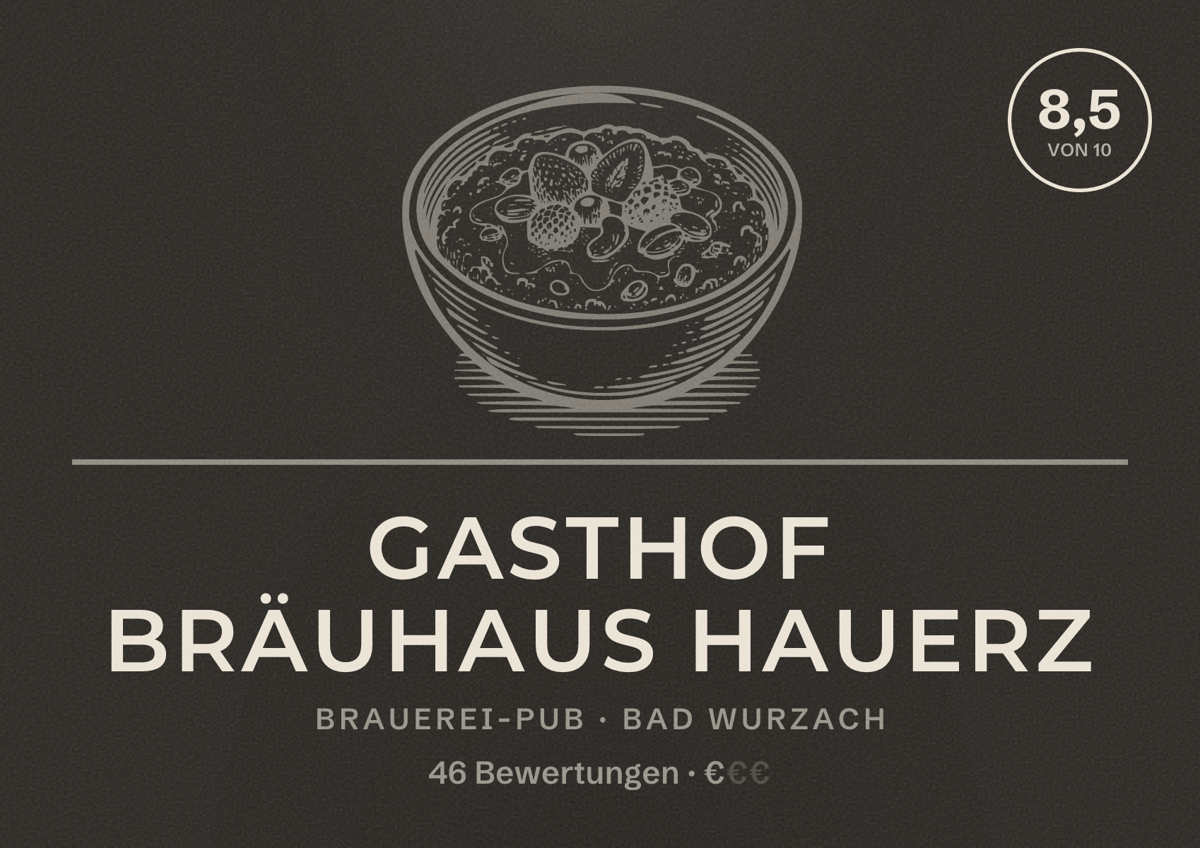 Illustriertes Poster von Gasthof Bräuhaus Hauerz, Brauerei-Pub in Bad Wurzach: Bewertung 8,5 von 10 aus 46 Bewertungen, Preisniveau €