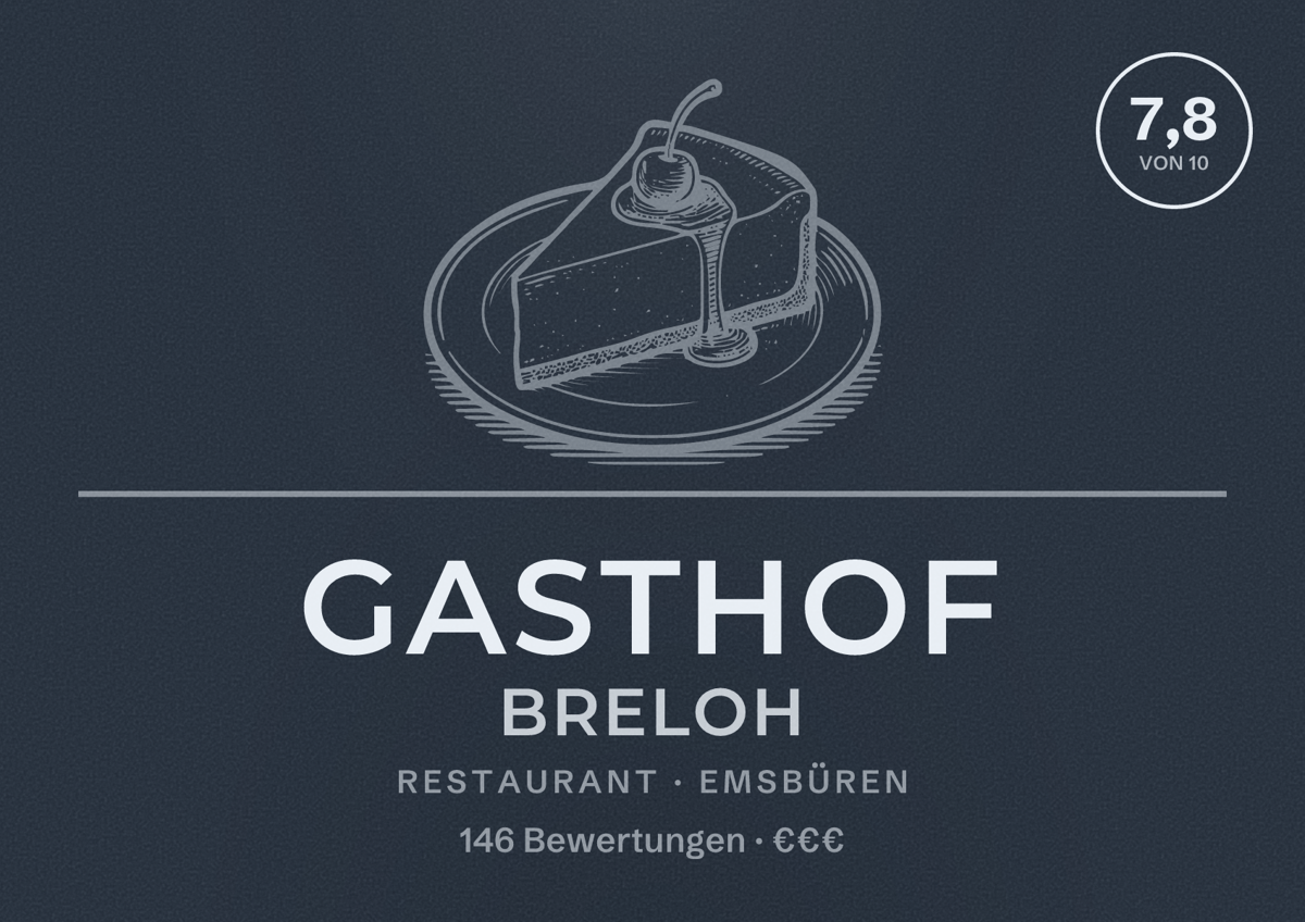 Illustriertes Poster von Gasthof Breloh, Restaurant in Emsbüren: Bewertung 7,8 von 10 aus 146 Bewertungen, Preisniveau €€€
