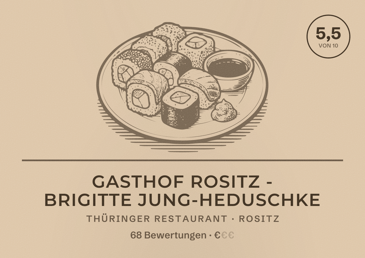 Illustriertes Poster von Gasthof Rositz - Brigitte Jung-Heduschke, Thüringer Restaurant in Rositz: Bewertung 5,5 von 10 aus 68 Bewertungen, Preisniveau €