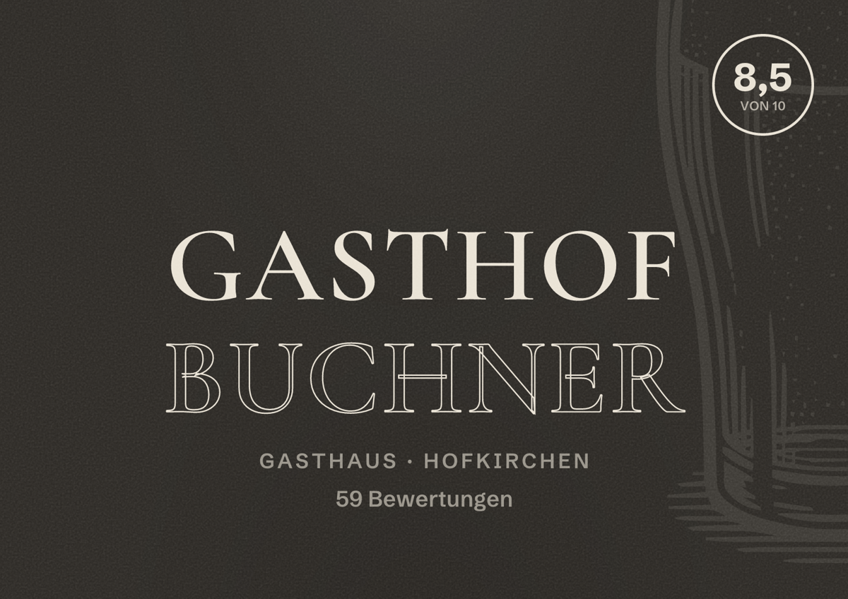 Illustriertes Poster von Gasthof Buchner, Gasthaus in Hofkirchen: Bewertung 8,5 von 10 aus 59 Bewertungen