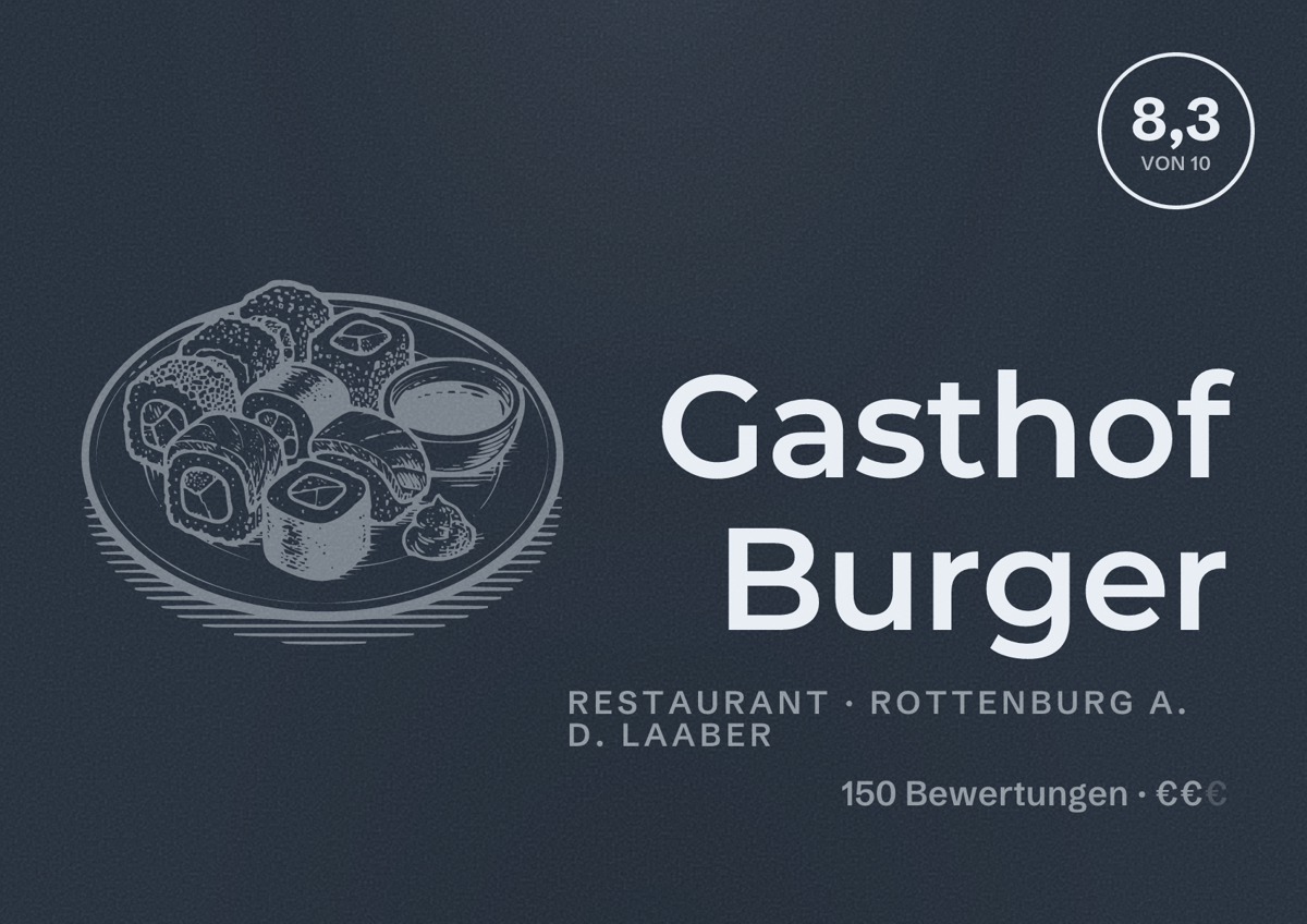 Illustriertes Poster von Gasthof Burger, Restaurant in Rottenburg a. d. Laaber: Bewertung 8,3 von 10 aus 150 Bewertungen, Preisniveau €€