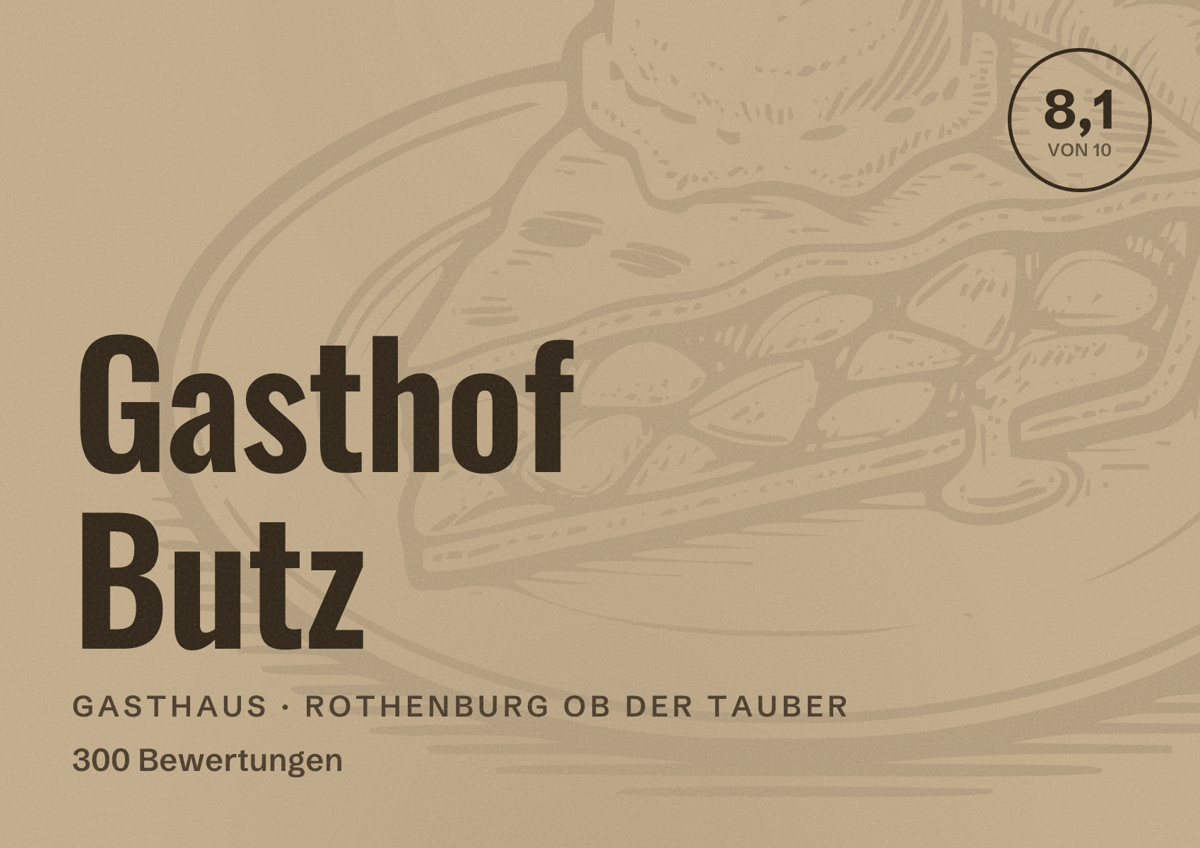 Illustriertes Poster von Gasthof Butz, Gasthaus in Rothenburg ob der Tauber: Bewertung 8,1 von 10 aus 300 Bewertungen