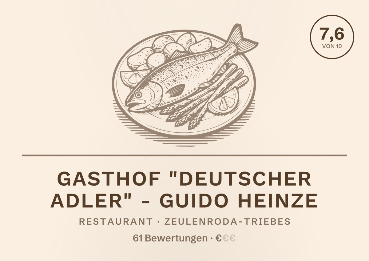 Illustriertes Poster von Gasthof "Deutscher Adler" - Guido Heinze, Restaurant in Zeulenroda-Triebes: Bewertung 7,6 von 10 aus 61 Bewertungen, Preisniveau €