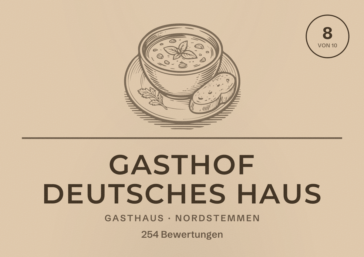 Illustriertes Poster von Gasthof Deutsches Haus, Gasthaus in Nordstemmen: Bewertung 8 von 10 aus 254 Bewertungen